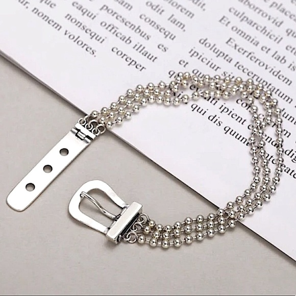 Sterling Silver Buckle Beaded Chain Bracelet - Picture 2 of 11